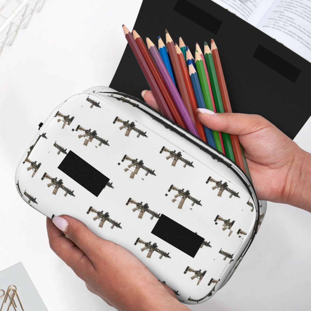 AR-15 Tan Camo Gun - White Pen - Tan Stationery & Office Supply 评论和价格